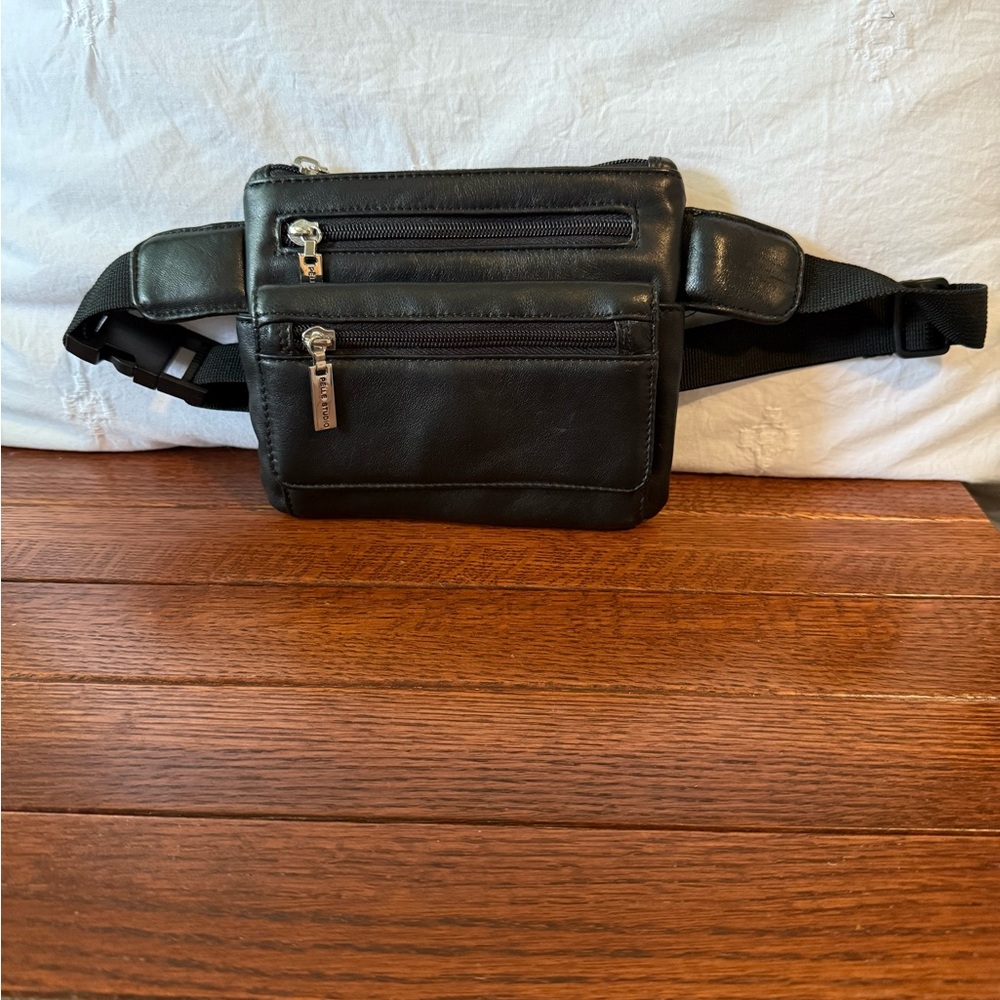 Black Belt Bag with Multiple Compartments and Adjustable Strap
